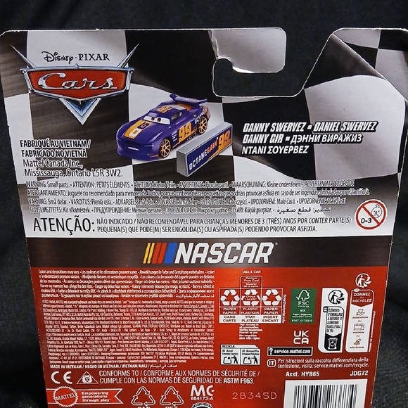 Mattel Cars NASCAR Danny Swervez Car - Blue and Yellow - Picture 6 of 6